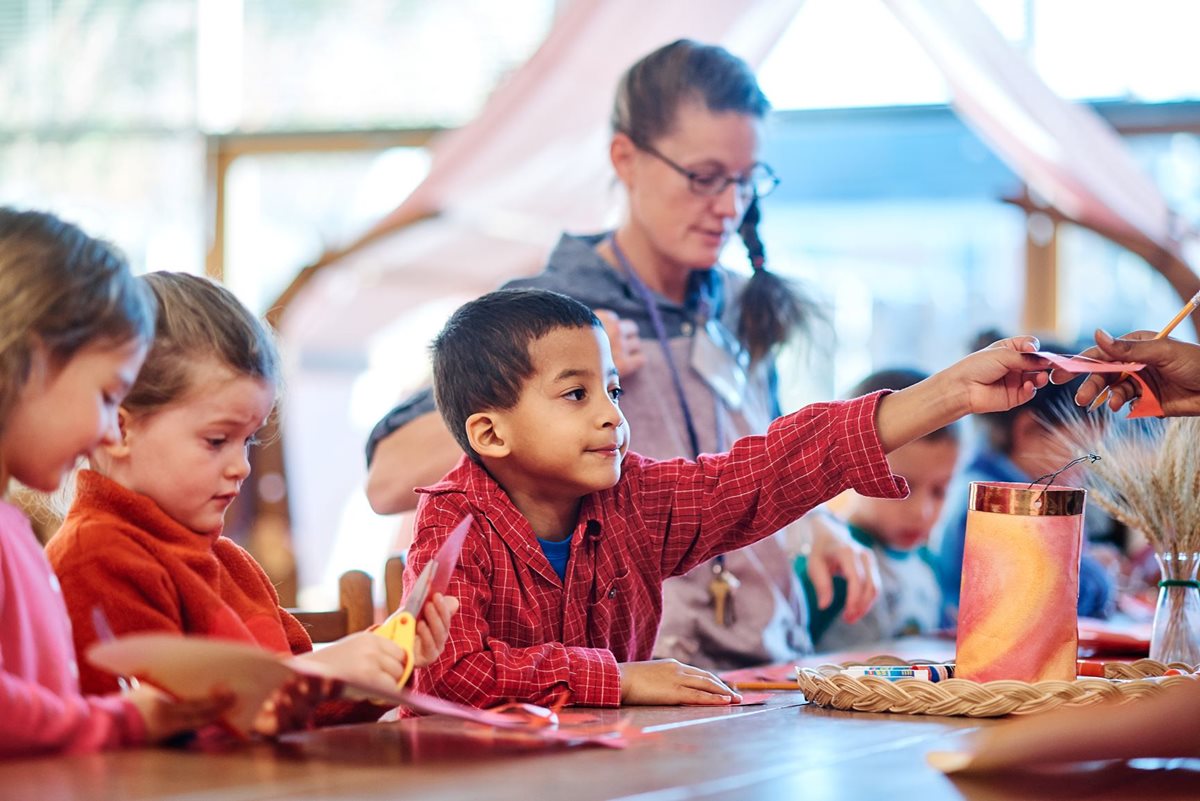 waldorf school student making craft